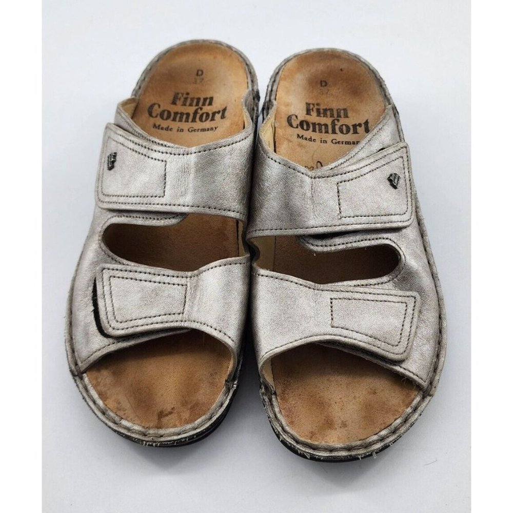 Finn Comfort Women's Double Strap Sandals Jamaica Pewter Silver Size 37D (6.5-7)